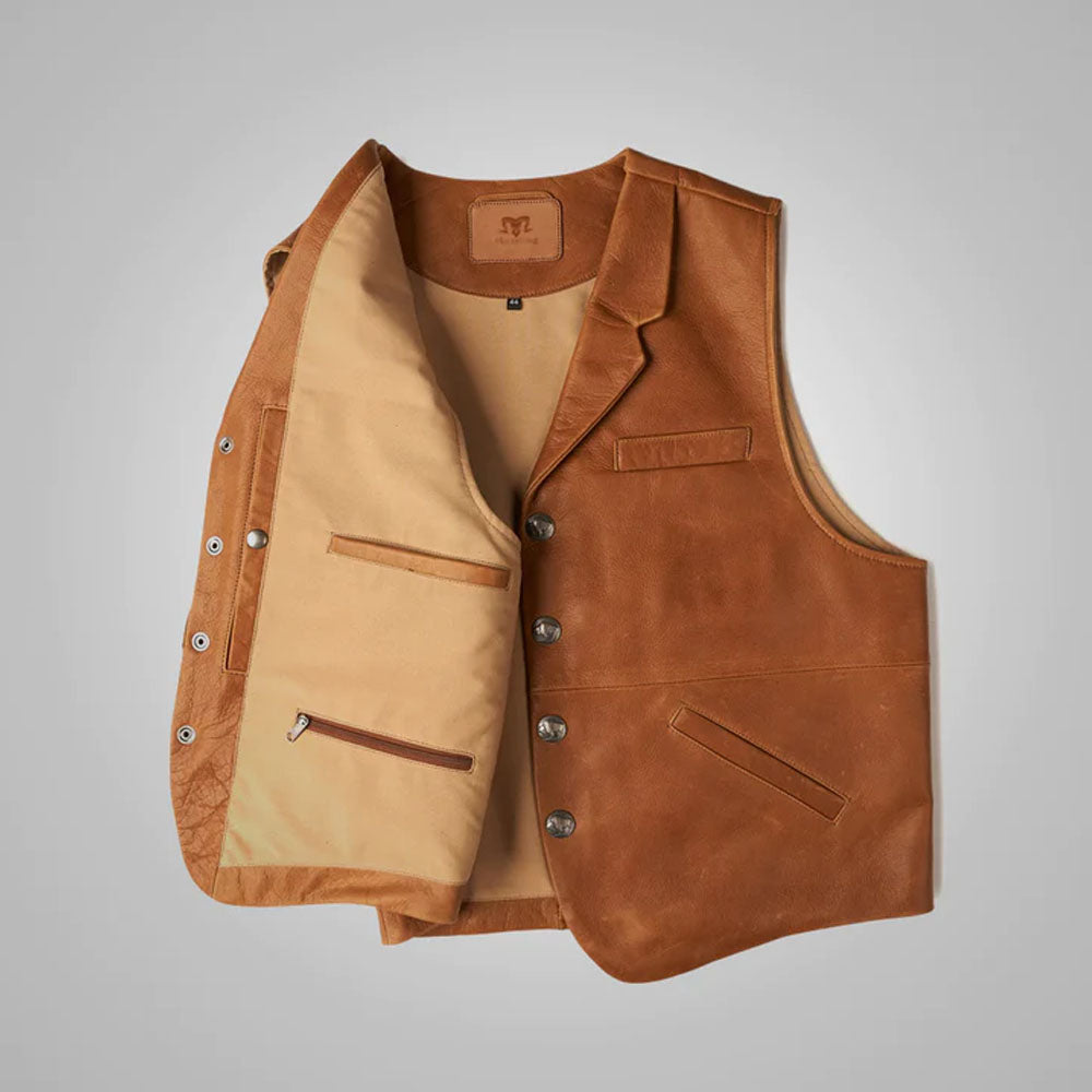 Brown Motorbike Sheepskin Leather Cowboy Vest