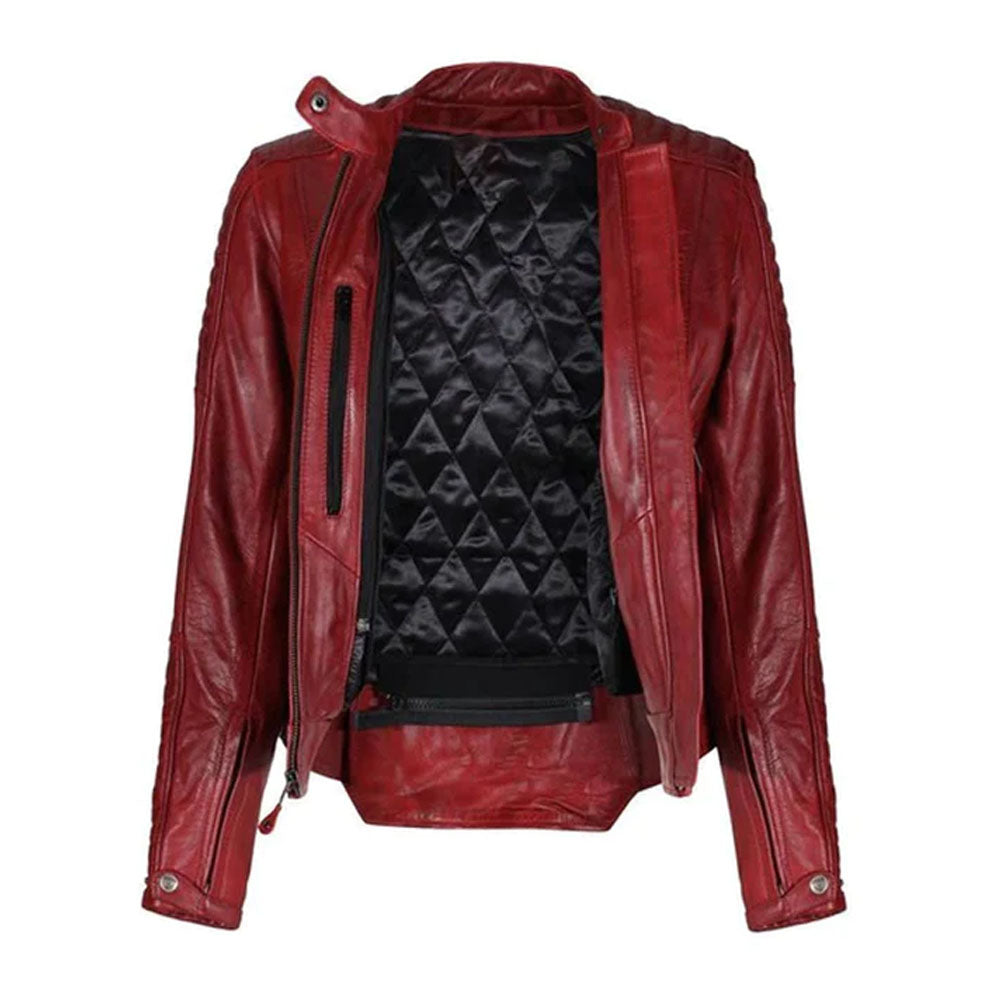 Red Women Sheepskin Biker Leather Jacket