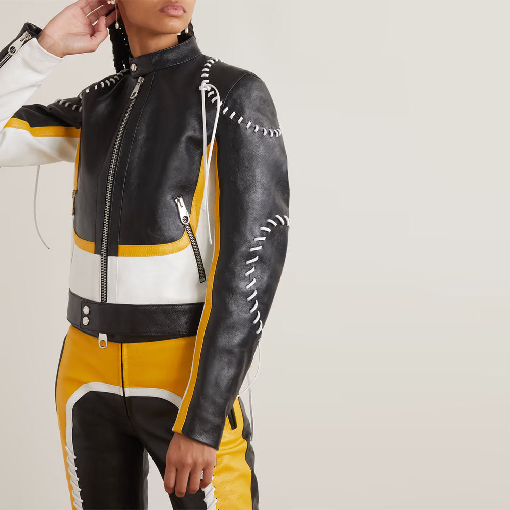 Women Black Sheepskin Motorcycle Leather Biker Jacket