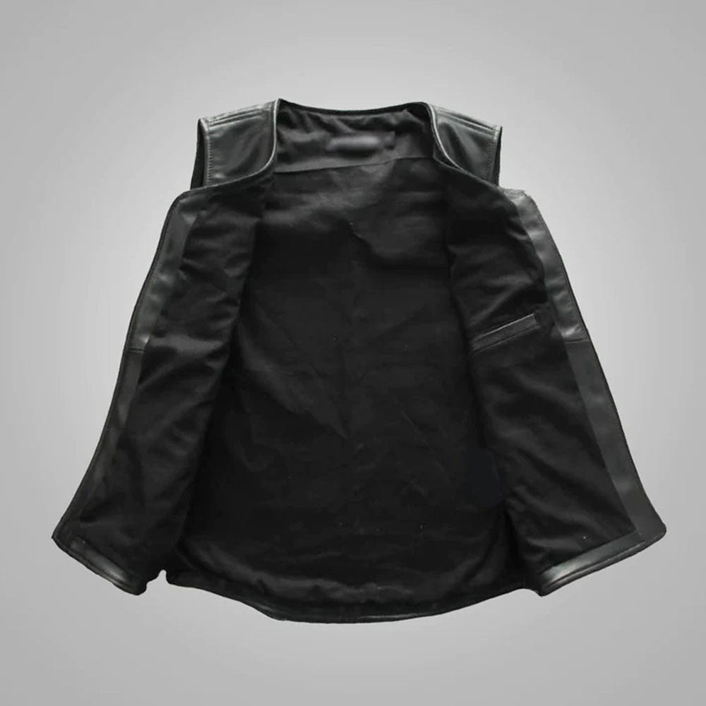 Black Biker Cowboy Lambskin Genuine Leather Vest