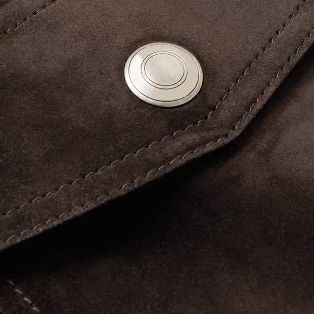 Men Dark Brown Sheepskin Suede Leather Jacket