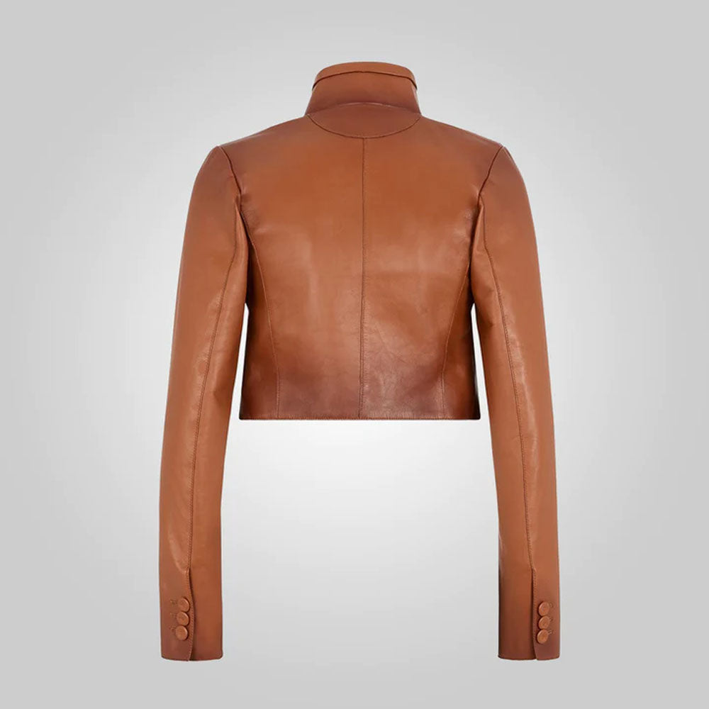 Sheepskin Cropped Brown Leather Jacket
