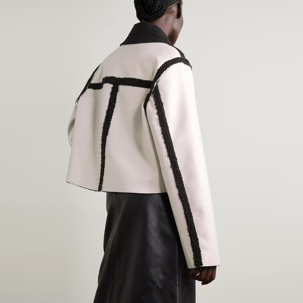Off-White Shearling Flying Aviator Shearling Trimmed Leather Jacket