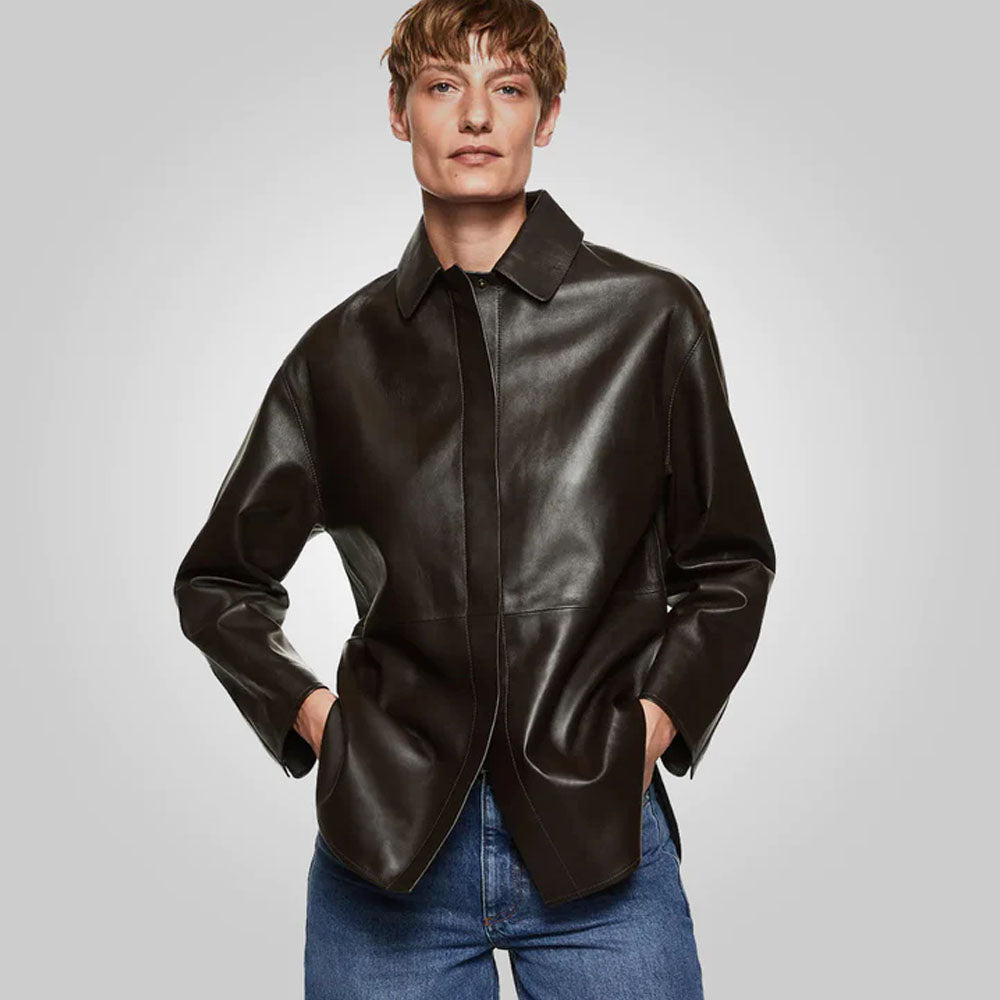 Women Dark Brown Sheepskin Leather Jacket