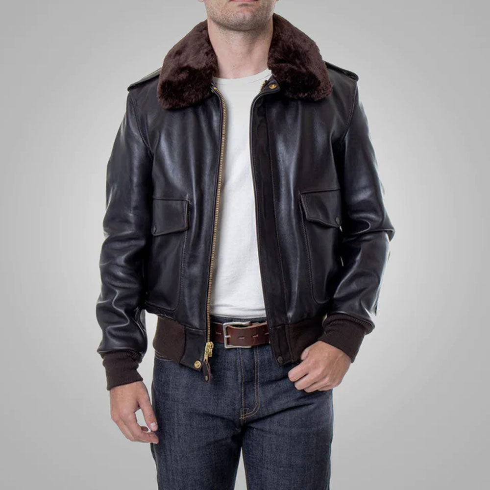 Brown Bomber G-1 Military Pilot Flight Leather Jacket
