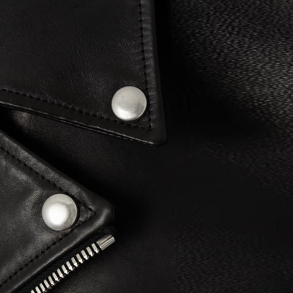 Women Black Sheepskin Biker Leather Jacket