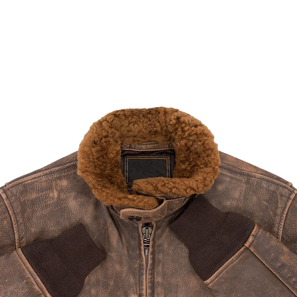 Men Pilot Military G-1 Airforce Fur Collar Bomber Leather Jacket
