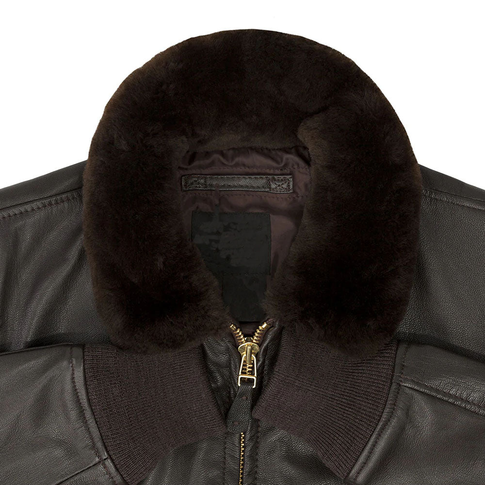 Men Military Airforce Fur Collar G-2 Flight Brown Bomber Leather Jacket