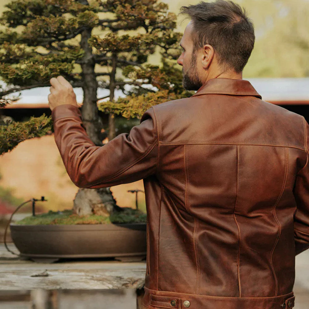 Men's Brown Plain Goatskin Leather Jacket