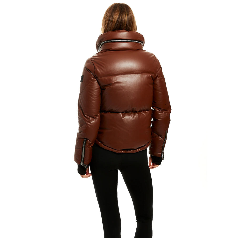 Women Lambskin Bubble Leather V-Bomber Jacket