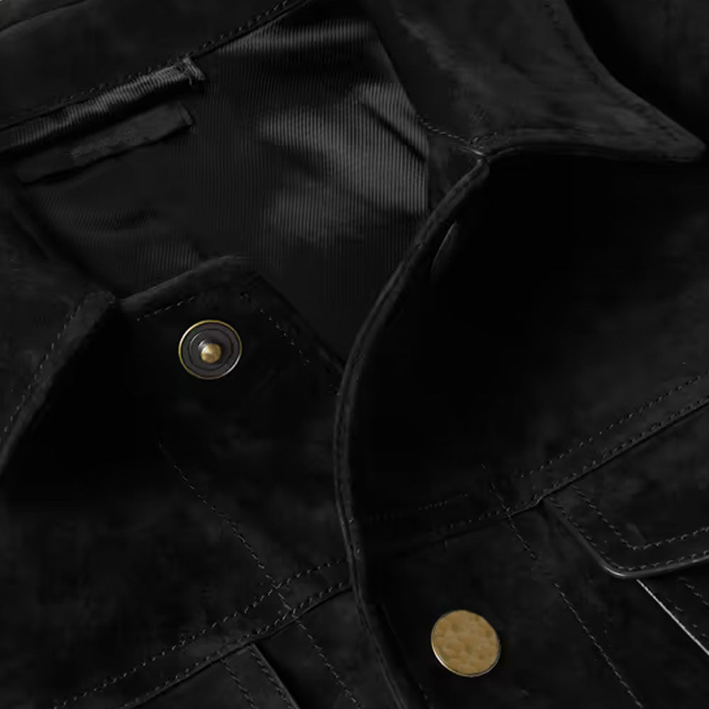 Black Lambskin Trucker Suede Leather Jacket