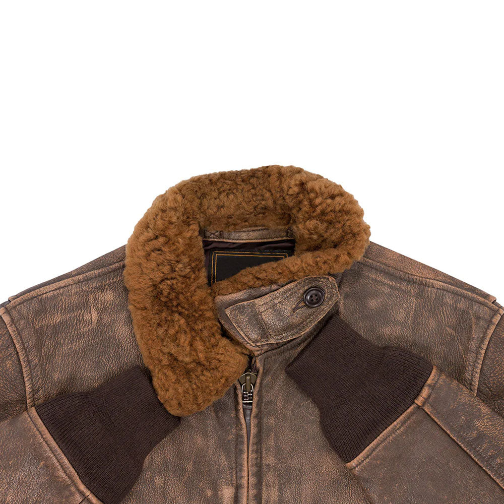Men Brown Military G-1 Airforce Fur Collar Bomber Leather Jacket