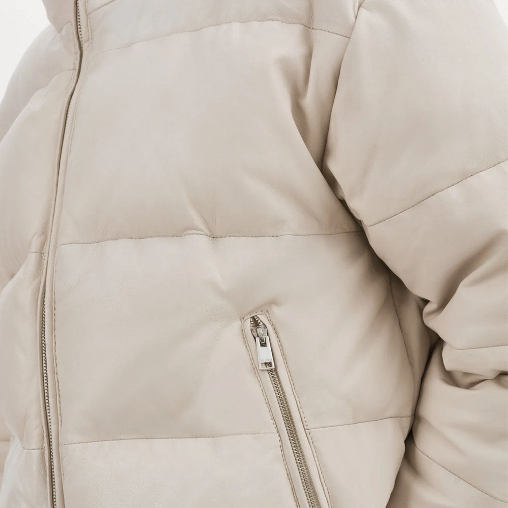 Women Bone White Bubble Sheepskin Leather Jacket