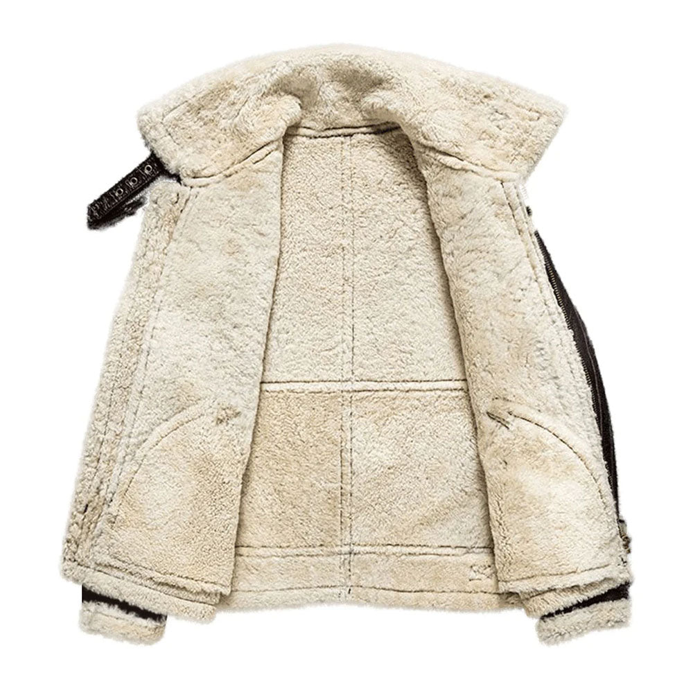 Men Sheepskin Pilot Bomber Airforce Brown Shearling Leather Jacket Fur Coat