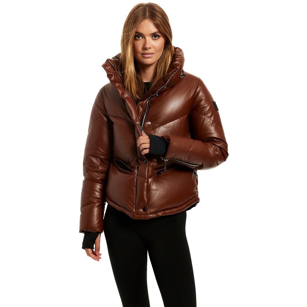 Women Dark Brown Lambskin Leather V-Bomber Jacket