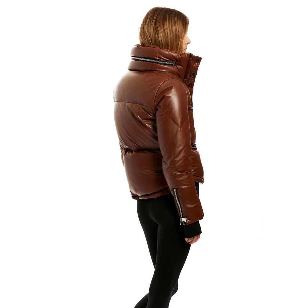 Dark Brown Lambskin Bubble Leather V-Bomber Jacket