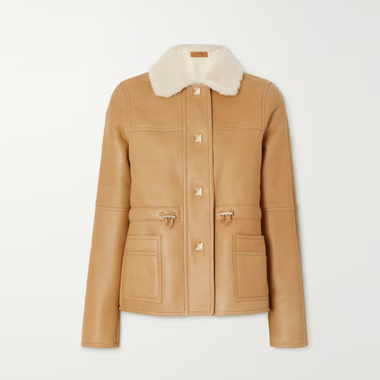 Women Brown Aviator Flight RAF Sheepskin Fur Shearling Leather Jacket