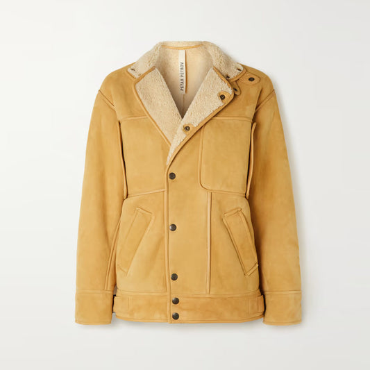 Women Brown Sheepskin Aviator Fur Collar RAF Shearling Leather Jacket