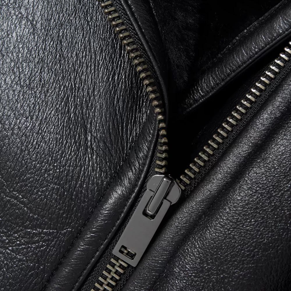 Black Sheepskin Fur Aviator Airforce Shearling Leather Jacket
