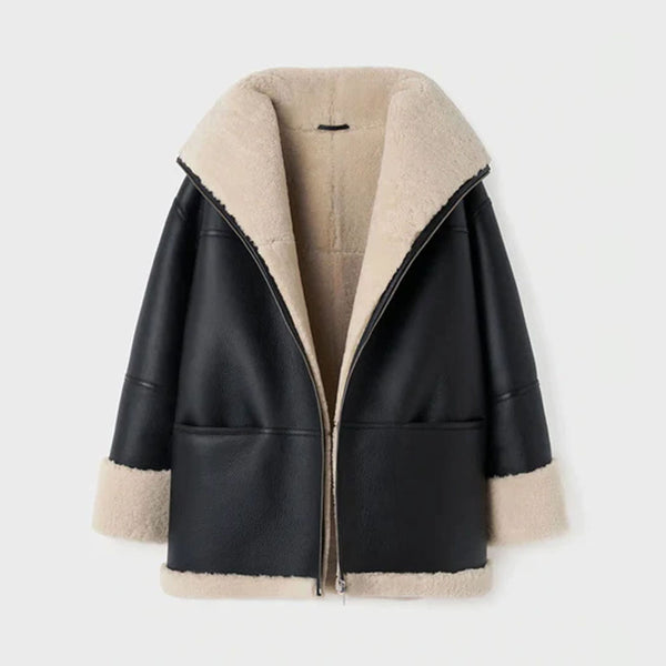 Women Black Aviator Fur Flight B3 Sheepskin RAF Shearling Leather Jacket