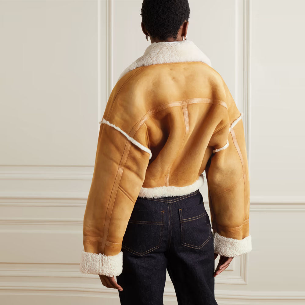 Women Brown Sheepskin B3 Flight Shearling Leather Jacket