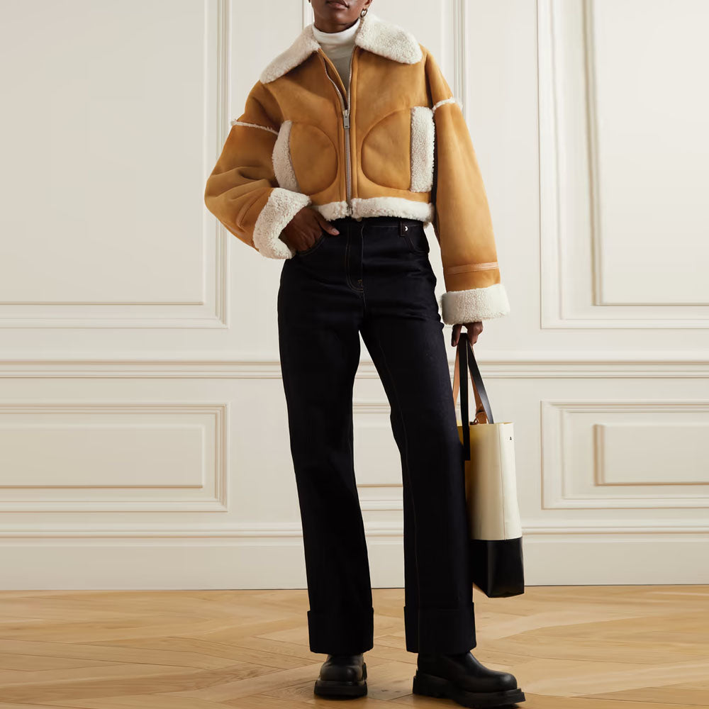 Brown Sheepskin B3 Flight Fur Collar Shearling Leather Jacket