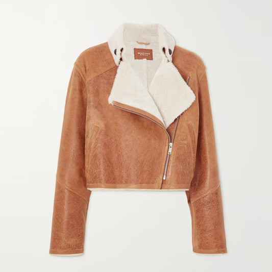Women Brown Aviator B3 Shearling Fur Collar RAF Sheepskin Leather Jacket