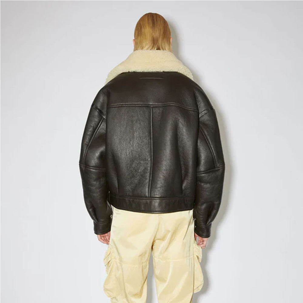 Women Dark Brown Aviator RAF Shearling Sheepskin Leather Jacket