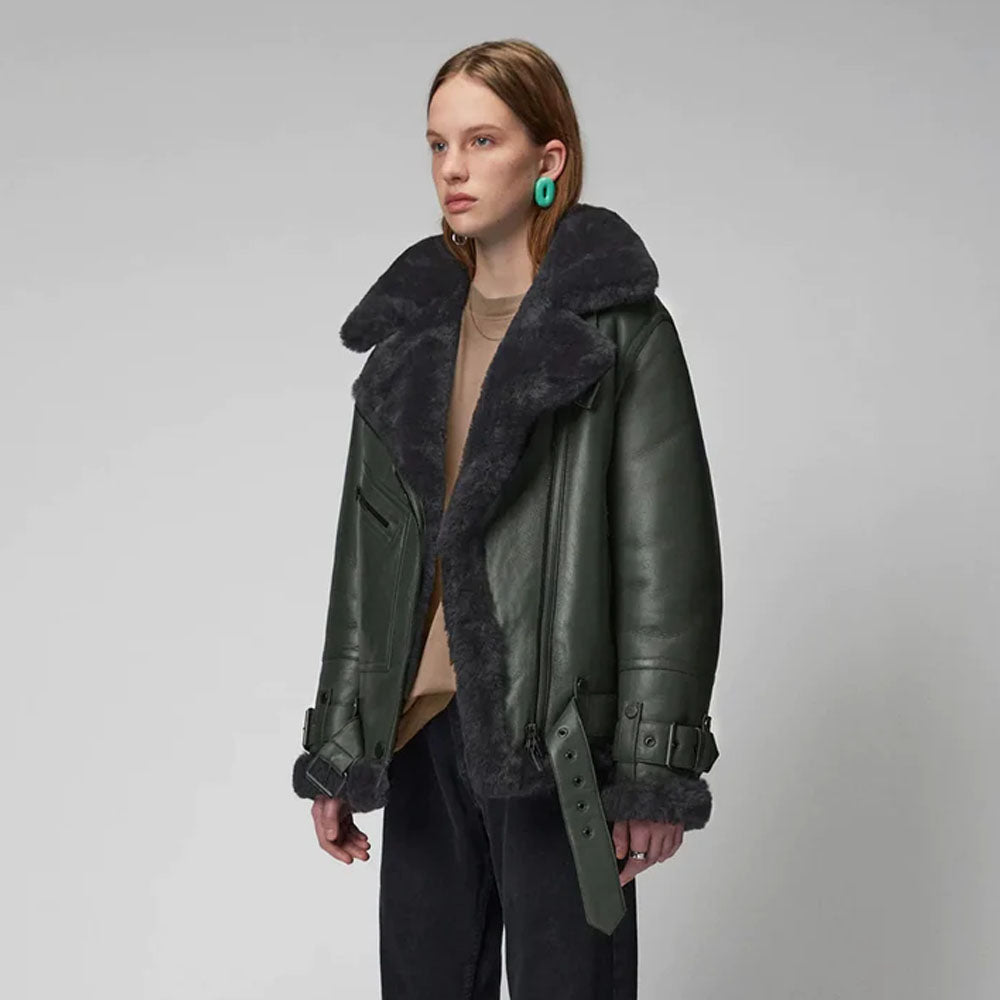Women B3 Lambskin RAF Pilot Sheepskin Fur Shearling Leather Jacket