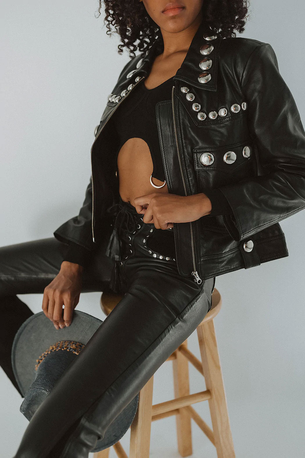 New Women's Black Style Silver Leather Motorcycle Biker Spiked Studded jacket
