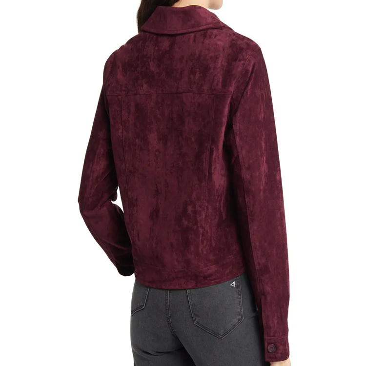 Suede Button Lambskin Western Leather Trucker Jacket For Women