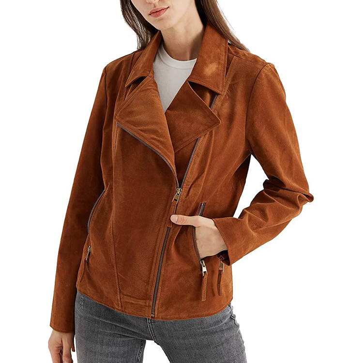 Women's Suede Western Sheepskin Leather Biker Jacket