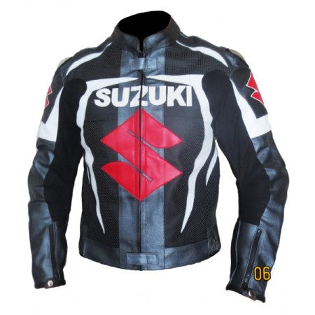 New Black Suzuki Motorbike Men Racing Leather Biker Jacket