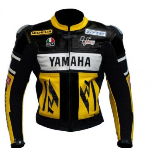 New Mens Black and Yellow Yamaha Cowhide Motorcycle Leather Biker jacket
