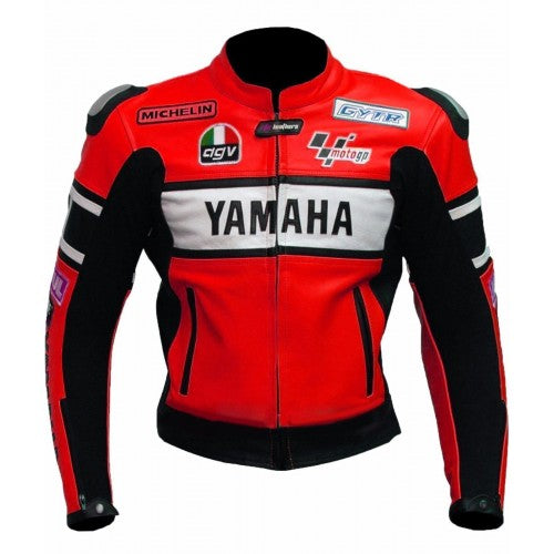 Men New Red Yamaha Motorcycle Cowhide Leather MotoGP bike Jacket